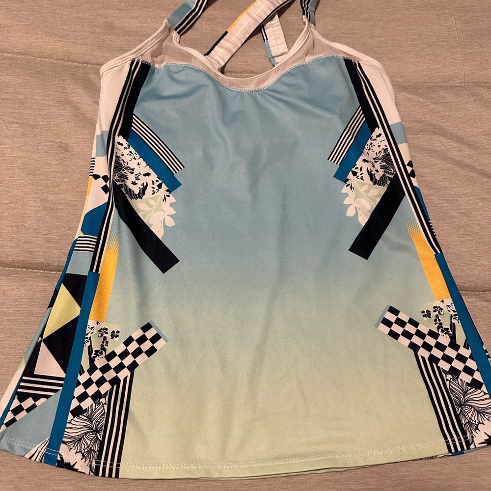 Lucky in Love Tennis Tank Top- Blue and Yellow